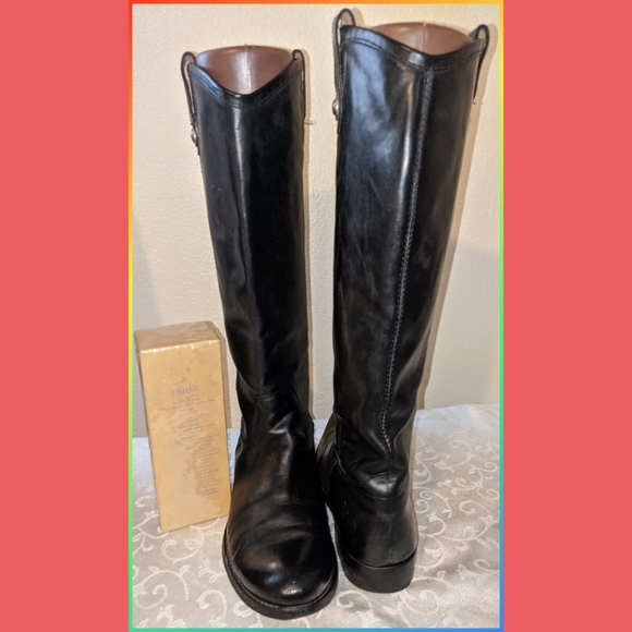 FRYE MELISSA BLACK LEATHER RIDING BOOTS - Picture 4 of 7